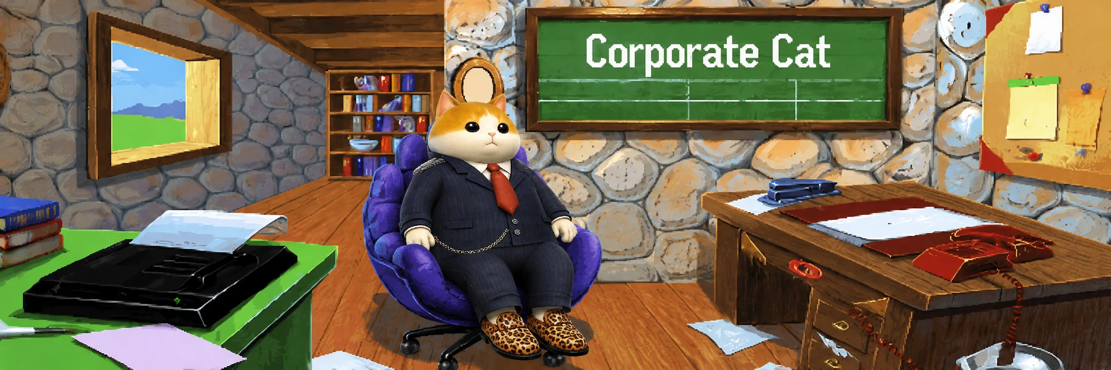 Corporate Cat at his desk